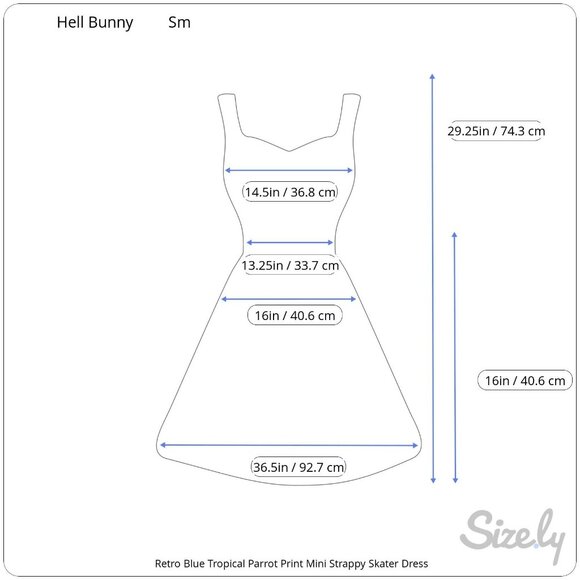 Hell Bunny Retro Blue Tropical Parrot Print Adj Cross Back Strap Pleated Dress S - Picture 8 of 8